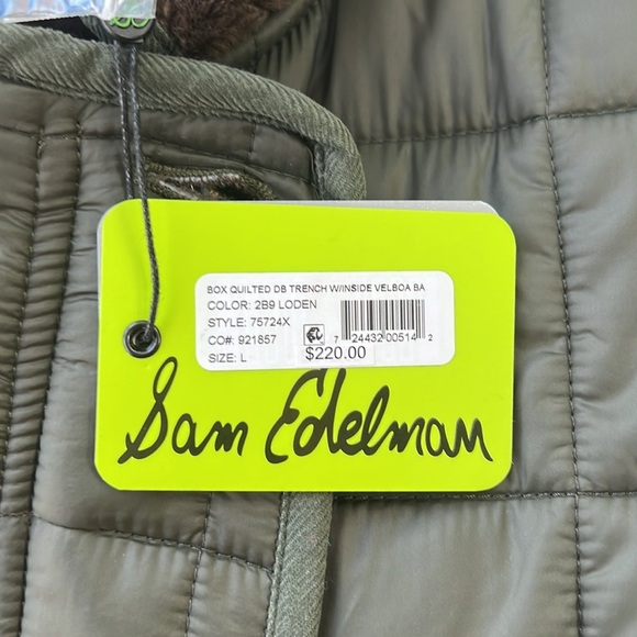 NWT Sam Edelman Women's Quilted Faux Fur Lined Trench Coat Olive Green, size L - Picture 11 of 13